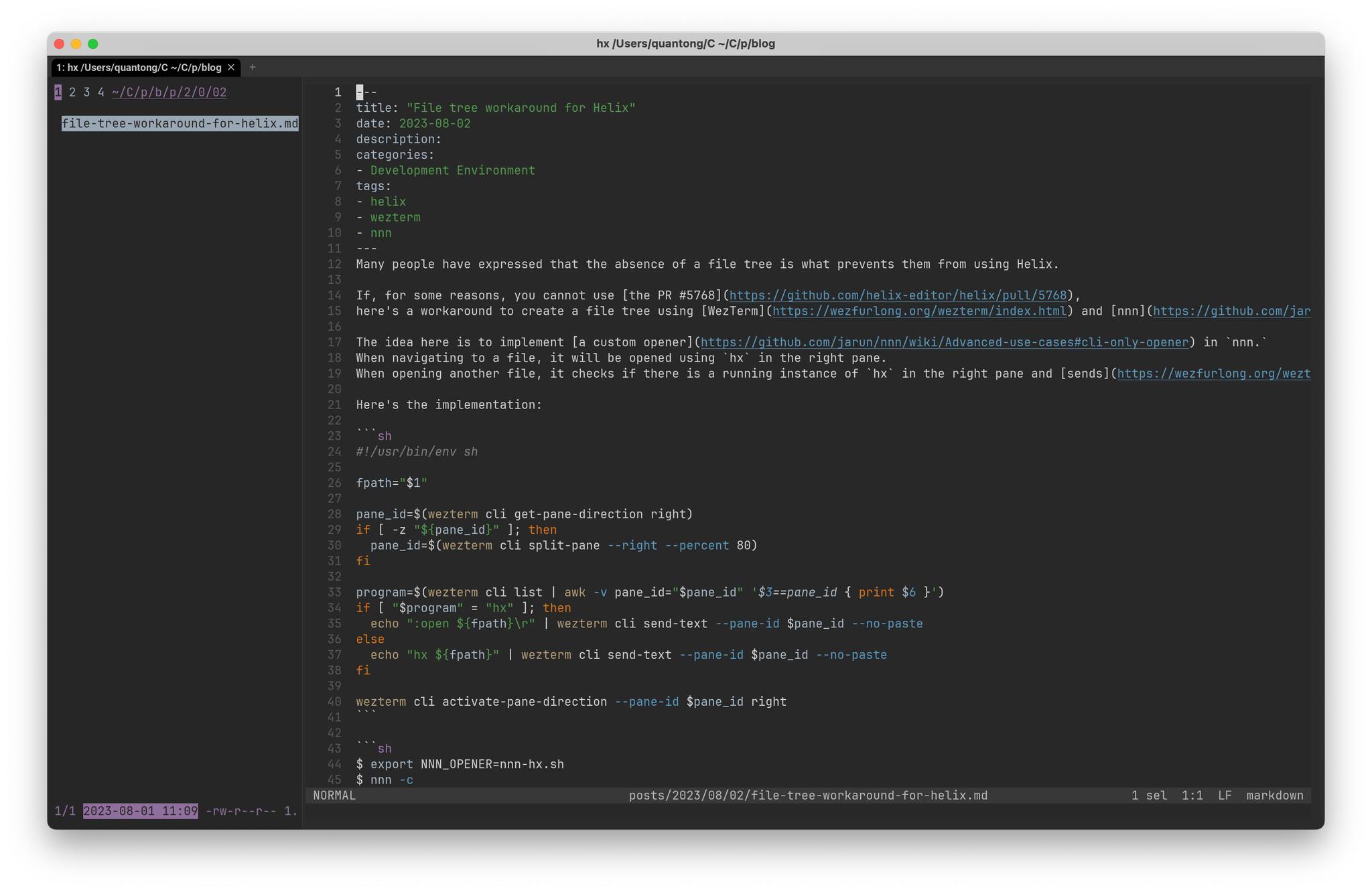 nnn as a file tree workaround for Helix